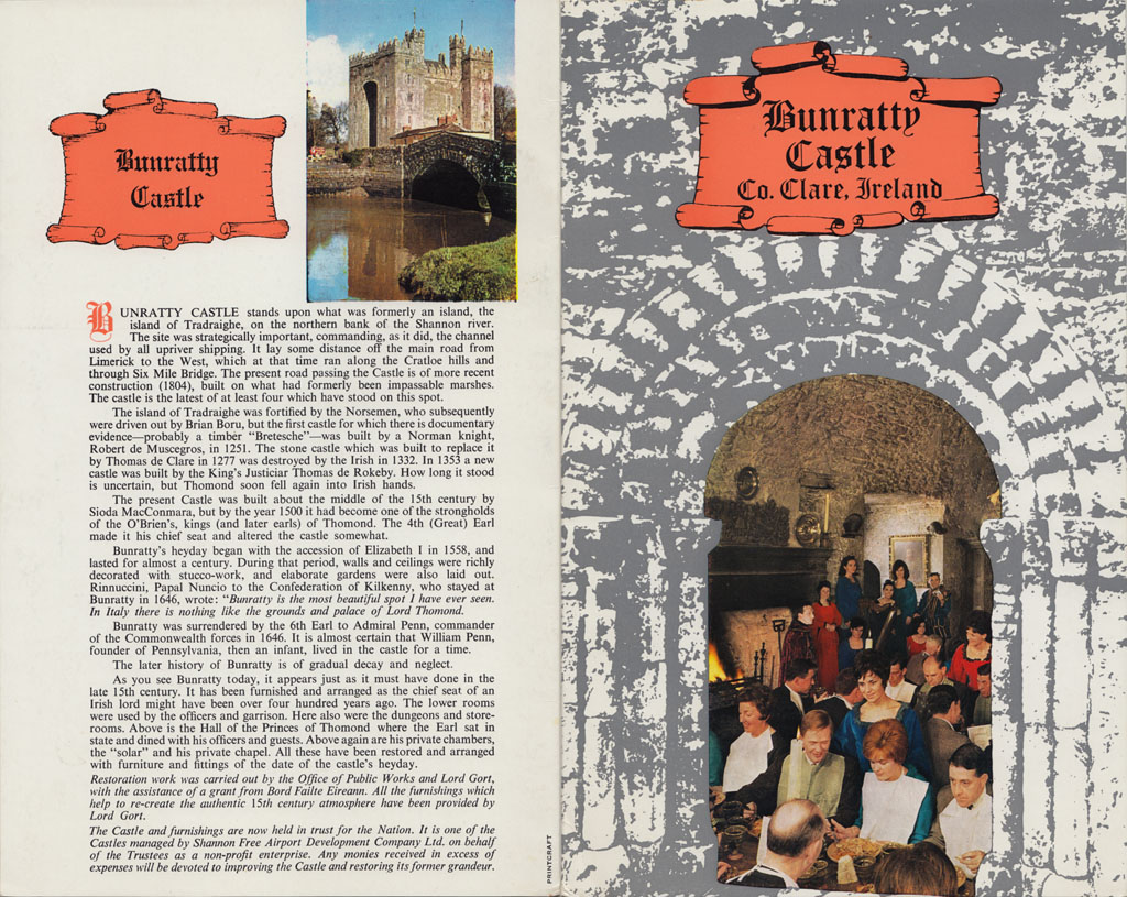 Bunratty Medieval Banquet menu, 1969